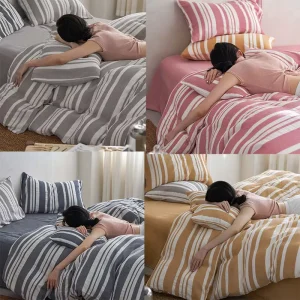 Medium Twin 7 Piece All Season Bedding Set Double Stripe Pattern with 2 Pillowcases and Shams Custom Order