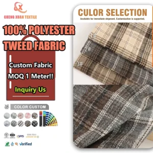 Medium Weight Breathable 100% Polyester Tweed Fabric with Yarn Dyed Pattern for Coats Bags Sofa Home Decor in Stock