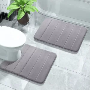 Memory Foam Bath Mat Set 2 Pieces Water Absorption Non Slip Soft Bathroom Rugs U Shaped for Bathroom Rugs Toilet Mats