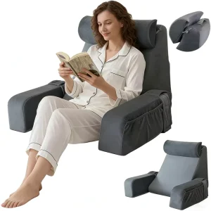 Memory Foam Knitted Anti Dust Mite Body Reading Pillow for Gaming Relaxing Work Hotel Use Removable Washable Large Pockets Adult