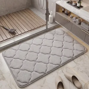 Memory Foam Non Slip Mesh Base Bathroom Mat Lantern Stitch Design Water Absorbing Soft Floor Mat for Home Use Novelty Luxury