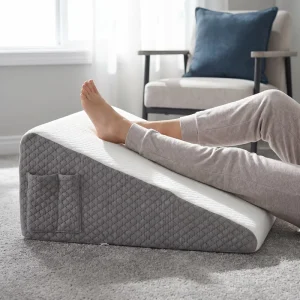 Memory Foam Wedge Pillow Compressed Roll Packed Reading Bed Rest Pillow with Pockets