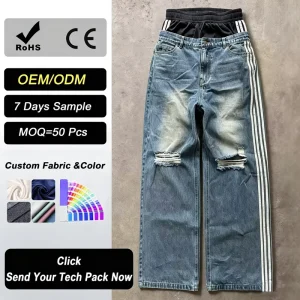 Men’s Baggy Straight Hip Hop Casual Jeans High Street Solid Breathable Waterproof Custom Denim Pants