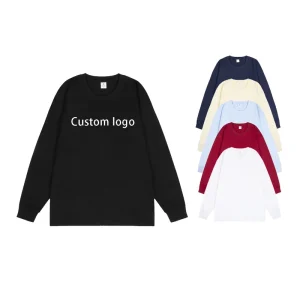 Men’s Long Sleeve T Shirt Custom Logo Heavyweight Cotton Tee with Ribbed Cuffs Blank Plain Streetwear Tops