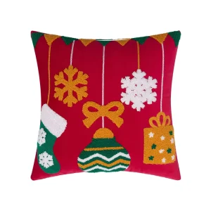 Merry Christmas Decorative Throw Pillow Canvas 18×18 Inches Red Portable Heated Square Sofa Pillow