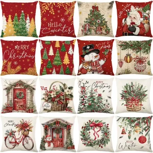 Merry Christmas Holiday Throw Pillow Covers Classic Santa Snowman Elk Pattern Cushion Covers for Christmas Party Home Decor