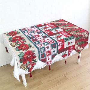 Merry Christmas Jacquard Woven Flower Table Runner Multi Color Cotton Polyester Customizable