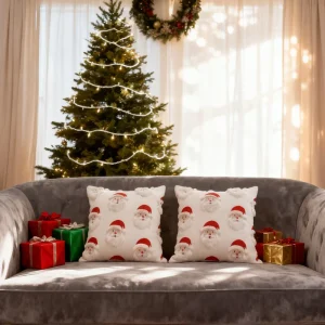 Merry Christmas Santa Claus Snowman Stocking Embroidery Custom Cushion Cover Soft Velvet Decor Pillow Case for Holiday