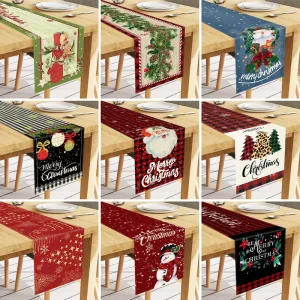 Merry Christmas Tablecloth Linen Printed Table Runner for Home Dining Table Tablecloth Decorations