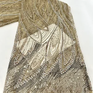 Mesh Bottom Sequined Bead Three Dimensional Laser Embroidered Organza Fabric Dress for Girls Wedding Breathable Stretch