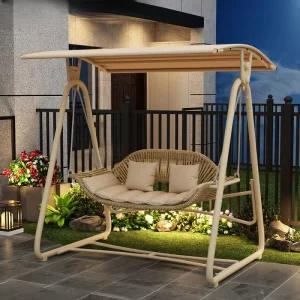 Metal Double Outdoor Swing Chair Hammock 2-Seater Outdoor Furniture for Courtyard Garden Balcony Villa Lounger