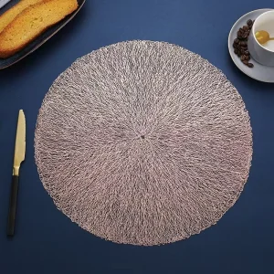 Metallic Floral Hollowed PVC Leather Placemat Pad Dining Table Place Mats Vinyl Placemat for Desk Table Dishes