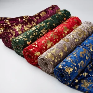 Metallic Velvet Fabric 230gsm Stretch Crushed Soft Textured Durable Roll 63 Inch Wide Gold Foil Velvet for Diwali Gift Box