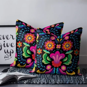Mexican Art Decor Colorful Drawing Floral Flower Pillow Cover Decorative Throw Pillows for Home Sofa