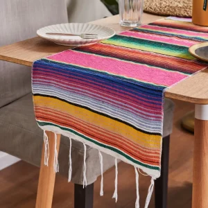 Mexican Rainbow Striped Jacquard Woven Table Runner Bohemian Style Washable Reusable Table Decor for Bed Runner Home Outdoor Use