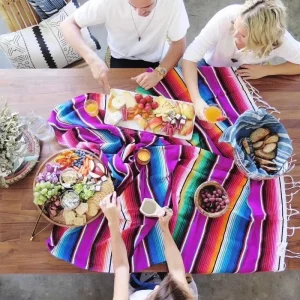 Mexican Style Cotton Table Runner Ethnic Style Beach Blanket and Towel Picnic Handcrafted Striped Moisture-Proof Waterproof