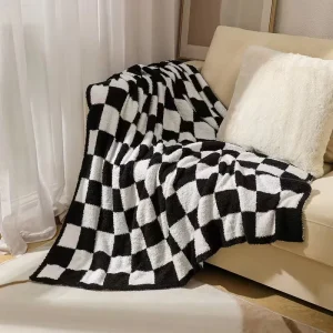 Microfiber 100% Polyester Soft Cozy Warm Throw Blanket Furry Checkered Cartoon Lightweight for Couch Sofa Chair Bed Camping