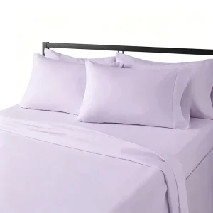 Microfiber 4 Pcs Purple Solid Bedding Set Fitted Sheet Flat Sheet 2Pillowcases Soft Lightweight Fabric Stain Resistant Easy Care