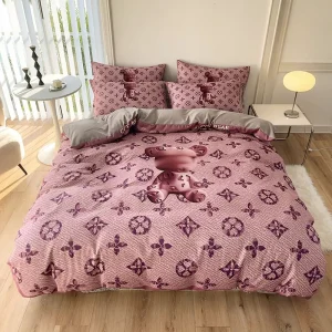 Microfiber 4 Piece Bedding Set Cartoon Printed Cotton Filled 200TC Wedding Duvet Cover Bed Sheet Pillowcase Home & Hotel Use