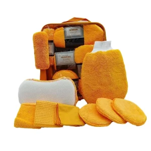 Microfiber 9 Piece Car Washing Tool Kit with Wheel Brush Sponge Waxing Cloth Towels