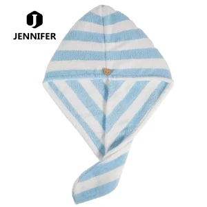 Microfiber Anti-Frizz Soft Head Towel Stripe Hair Drying Turban Wrap for Adults Absorbent Hair Towel for Cleaning