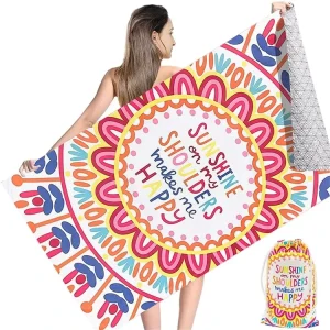 Microfiber Beach Towel Lightweight Quick Dry Sand Free Woven Fabric Square Printed Pattern OEM Brand