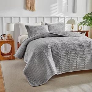 Microfiber Bedspread Set 3PCS Wheat Sheaf Solid Patchwork Quilt Breathable Soft Bedding Set with Pillowcases for Hotel Home Use