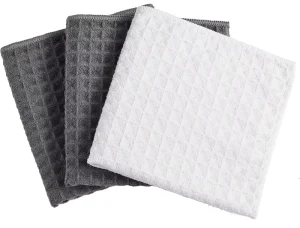 Microfiber Cleaning Cloths Super Absorbent Quick-Dry Waffle Weave Kitchen Towels (3 Pack Medium Gray & White Machine Washable)