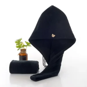 Microfiber Coral Fleece Black Hair Drying Cap Hair Towel Turban Wrap for Long Hair