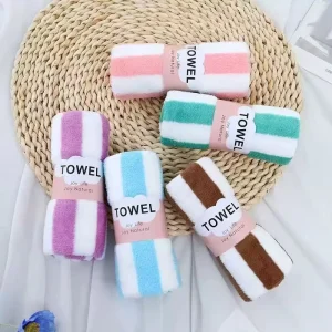 Microfiber Cotton Bath Towels Home Soft Absorbent Face Towels Striped Coral Fleece Quick-Dry Beach Towels Set