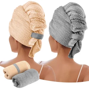 Microfiber Curly Hair Towels 100x60cm Elastic Band Super Absorbent Fast Drying Travel Gray Khaki