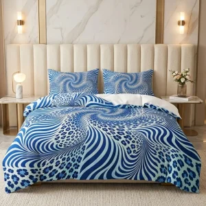 Microfiber Duvet Cover Set 3D Blue Swirl Leopard Print Optical Illusion Bedding Quilt Cover Set