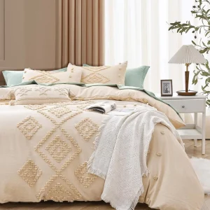 Microfiber Geometric Bedding Sheet Covers 3 Pieces Soft and Lightweight Boho Duvet Cover Set Tufted for All Seasons
