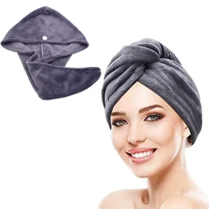 Microfiber Hair Drying Shower Quick Dry Bath Hair Turban Towel Hat with Buttons