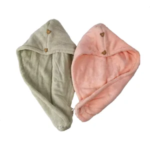 Microfiber Hair Drying Towel Warp Super Absorbent Coral Fleece Turban Fast Dry Hair With Buttons Bath Loop Fasten Salon