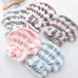Microfiber Hair Drying Towels Hair Turban Drying Towel Wrap Bow Dry Head Cap Soft Coral Fleece Head Wraps for Bathroom Spa Hotel