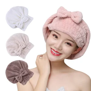 Microfiber Hair Drying Towels Head Wrap with Bow knot Shower Cap Hair Turban Hair Wrap Bath Cap for Women