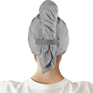 Microfiber Hair Towel 40×20 Inches Super Absorbent Fast Drying Anti Frizz Elastic Strap Turban Style for Women