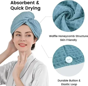 Microfiber Hair Towel Quick Drying Wrap Turban Bath Shower Head Towel Printed Bath Towel with Buttons and Loop
