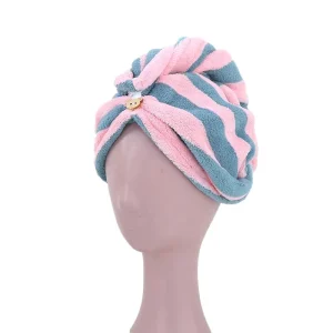 Microfiber Hair Towel Stripe Hair Drying Towels Wrap Turban Anti Frizz Absorbent Soft Head Towel