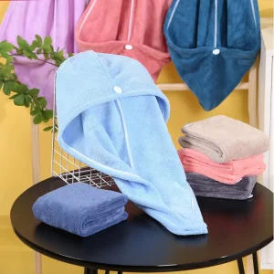 Microfiber Hair Towel Wrap Turban Drying Bath Shower Head Towel with Buttons Dry Hair Hat Wrapped Bath Cap
