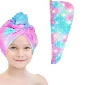 Microfiber Hair Wrap Towel for Women Kids Super Soft Fast Rapid Drying Quick Dry Ultra Absorbent Head Turban with Elastic Band