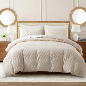 Microfiber Jacquard Woven Solid Beige 3pc Home Duvet Cover Set