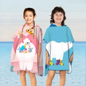 Microfiber Kids Hooded Poncho Beach Towel Digital Printed Children Changing Robe Sun Protection Windproof Quick Dry Swim Cape