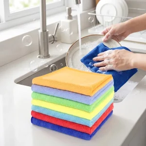 Microfiber Kitchen Towel Absorbent Dish Cloth Reusable Cleaning Rags for Household Kitchen Tableware Use