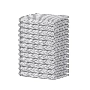 Microfiber Kitchen Towel Silver Wire Non-Scratch Multipurpose Cleaning Cloths Woven Square Pattern 300gsm Home Use Packaged Bag