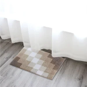 Microfiber Polyester Tufted Checkered Bathroom Mat Water Absorbent PET Friendly Machine Washable Non Slip Bath Mat Home Hotel