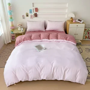 Microfiber Printed Bed Sheet Sets Flat Sheet Solid Wash Cotton Feeling Quilt Cover Set With Pillow Case