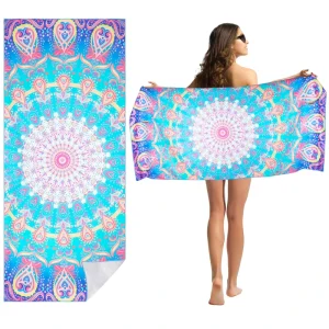 Microfiber Quick Dry Beach Towels Bulk With Logo Custom Print Personalized Soft Absorbent Warp Knitted Thickened Beach Towel