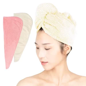 Microfiber Quick Dry Hair Towel for Women Knitted Bath Cap Head Wrap with Buttons Turban Style for Hair Drying